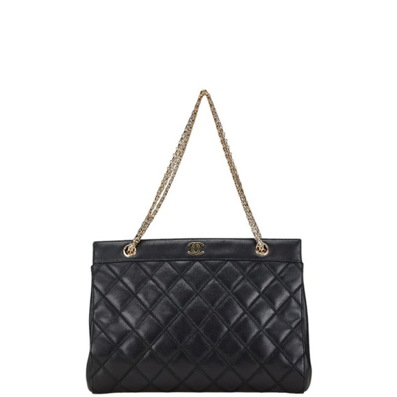 CHANEL Handbags - CHANEL Black Leather Logo Shoulder Bag